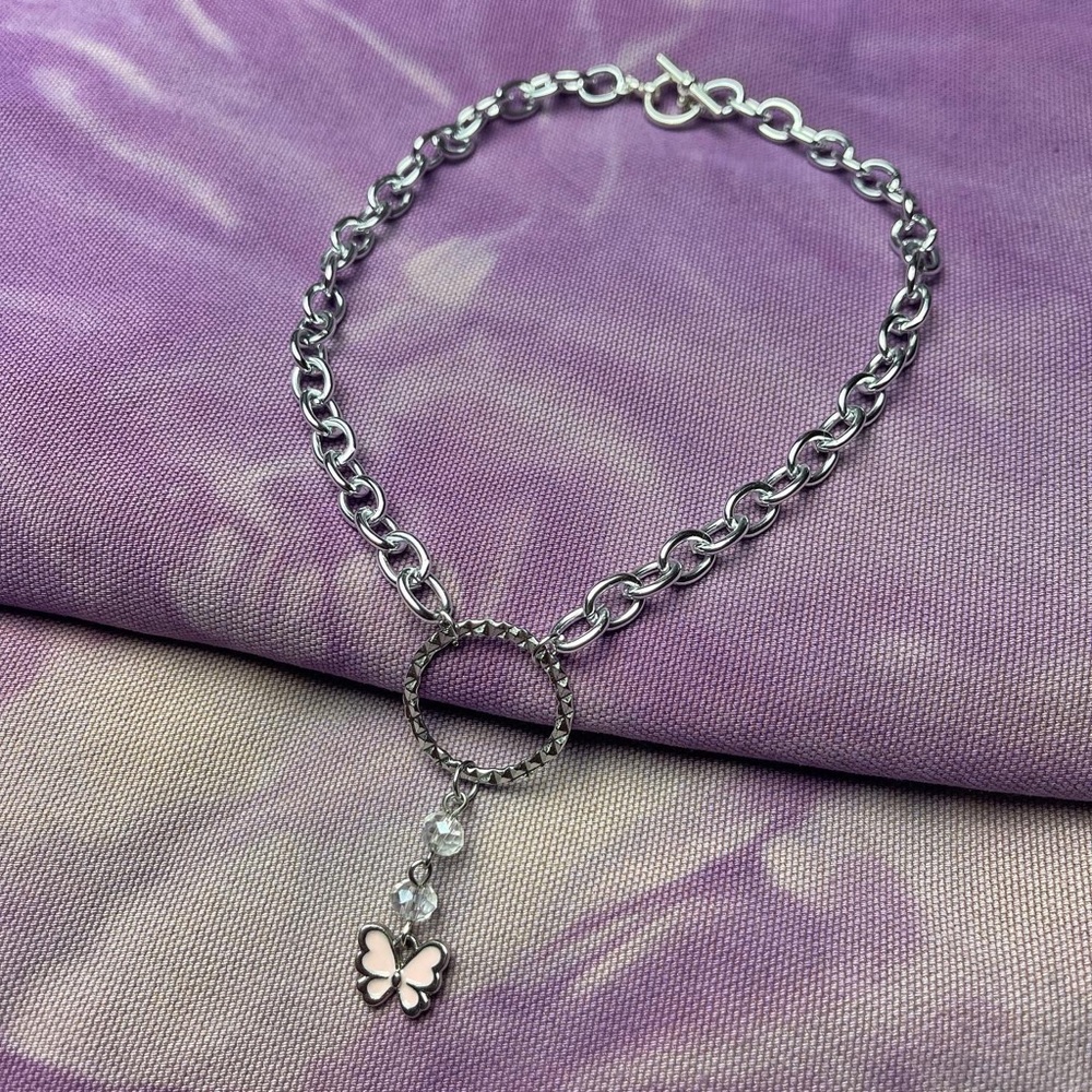 Handmade Chain Choker With Pink Butterfly Pendant